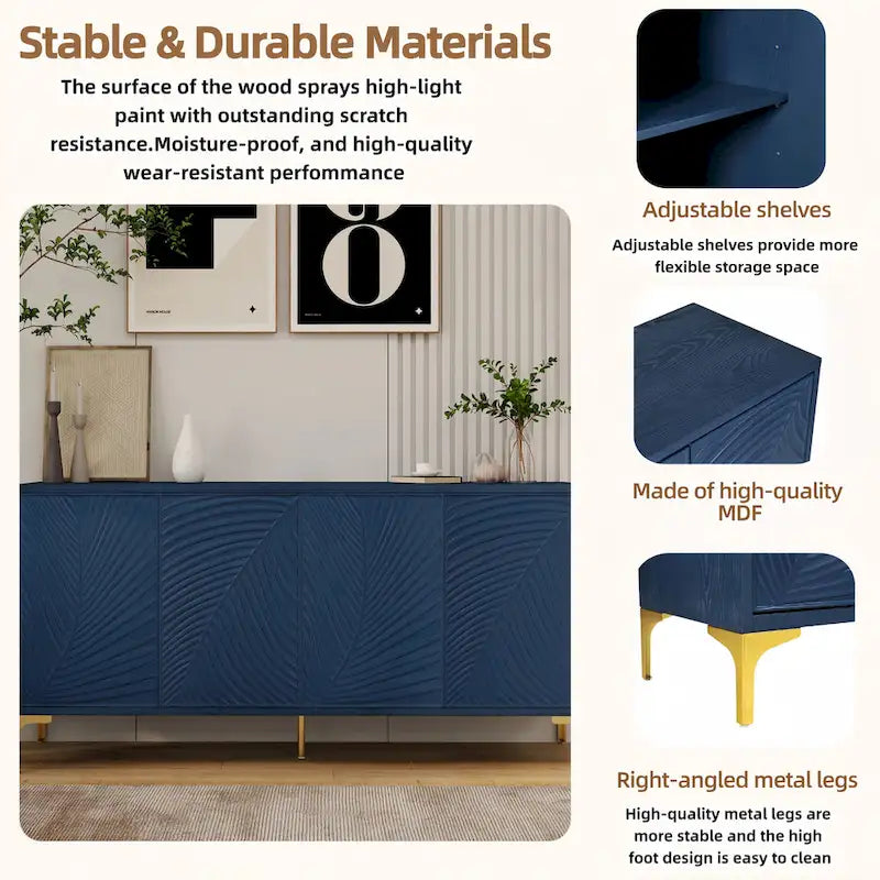 Buffet 4 portes avec texture unique et étagères réglables