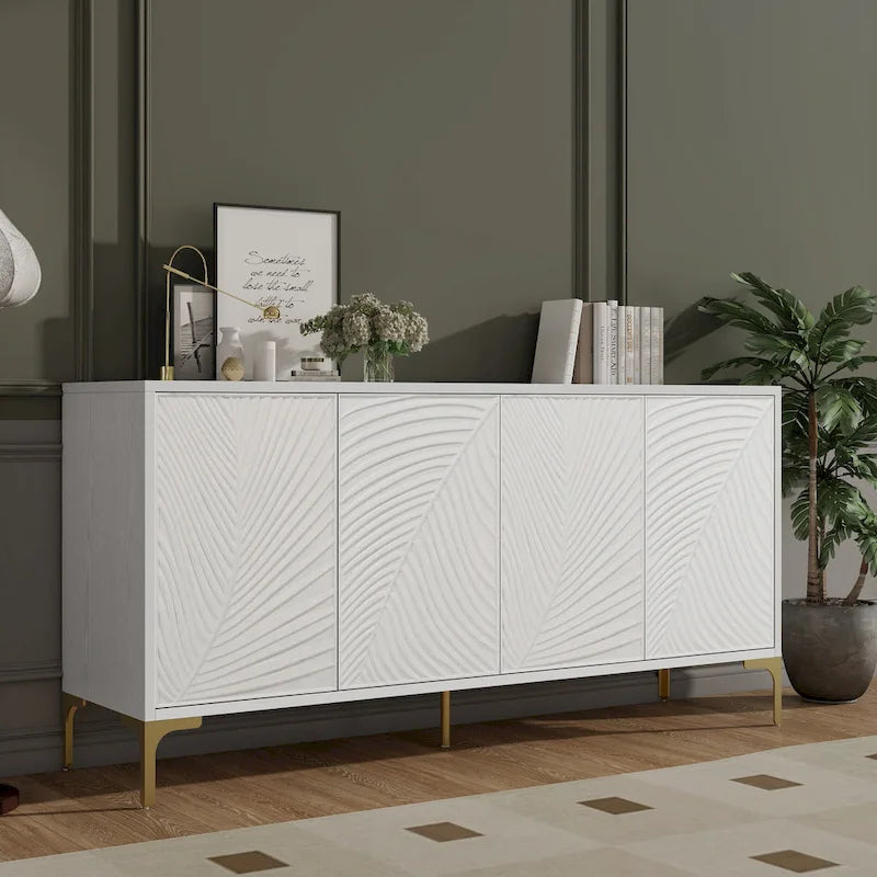 Buffet 4 portes avec texture unique et étagères réglables