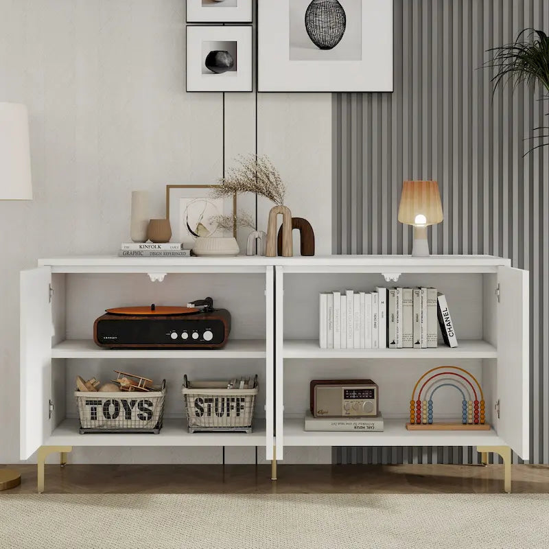 Buffet 4 portes avec texture unique et étagères réglables