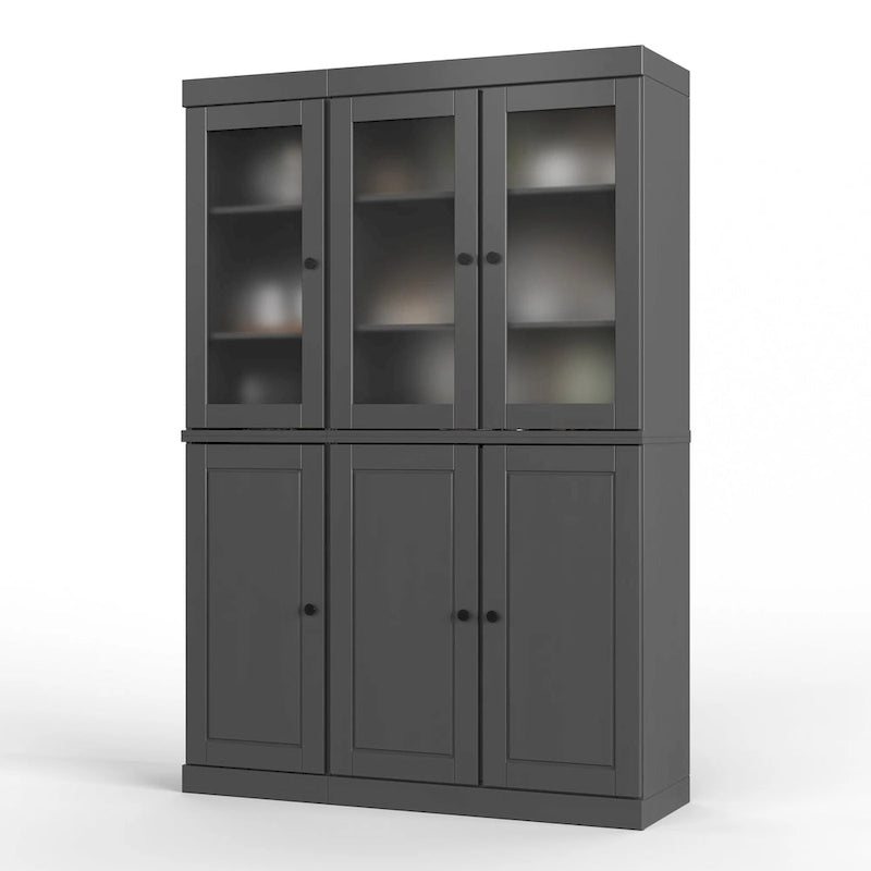 Vaisselier/Meuble de rangement 100 % en bois massif de 123 cm avec verre dépoli, portes en bois massif et 2 tiroirs