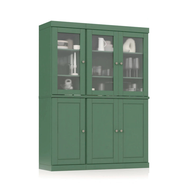 Vaisselier/Meuble de rangement 100 % en bois massif de 123 cm avec verre dépoli, portes en bois massif et 2 tiroirs