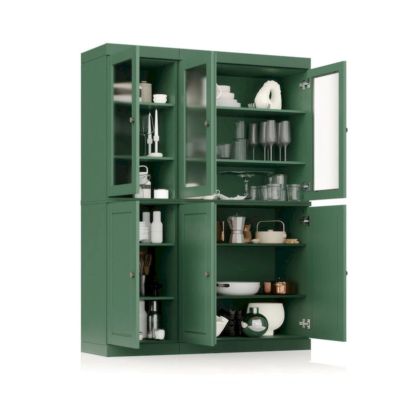 Vaisselier/Meuble de rangement 100 % en bois massif de 123 cm avec verre dépoli, portes en bois massif et 2 tiroirs