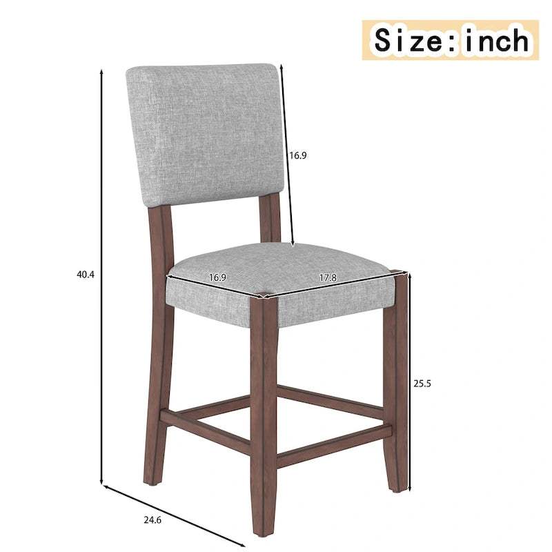 Lot de 4 tabourets de bar Mid-Century Modern, tabourets de comptoir avec dossier, tabourets de bar rembourrés en lin avec pieds en bois massif