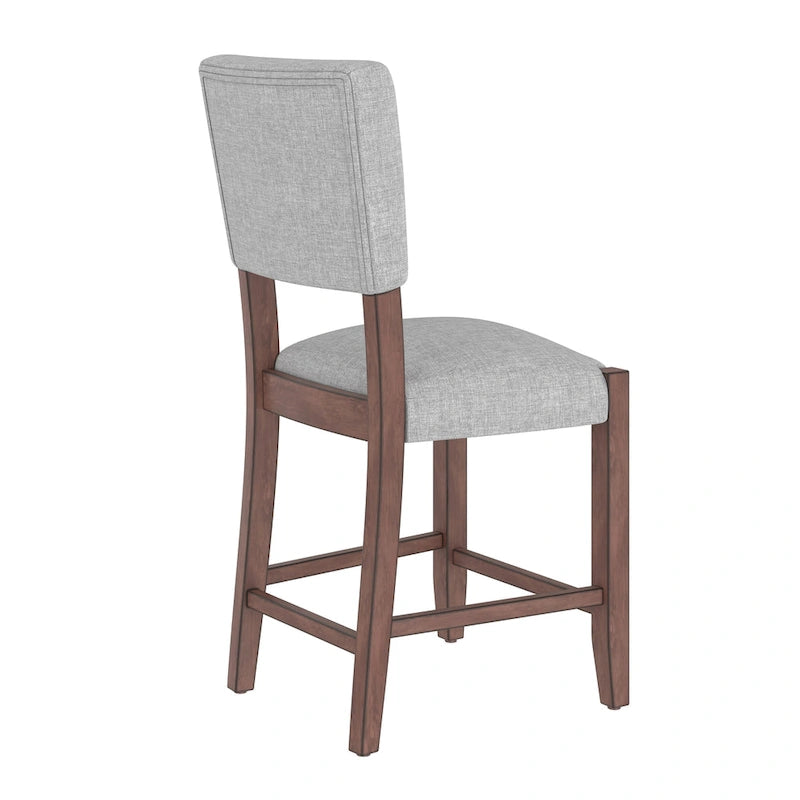 Lot de 4 tabourets de bar Mid-Century Modern, tabourets de comptoir avec dossier, tabourets de bar rembourrés en lin avec pieds en bois massif