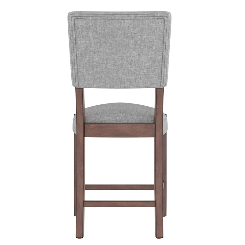 Lot de 4 tabourets de bar Mid-Century Modern, tabourets de comptoir avec dossier, tabourets de bar rembourrés en lin avec pieds en bois massif