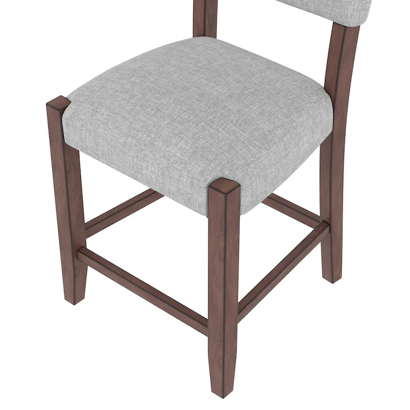 Lot de 4 tabourets de bar Mid-Century Modern, tabourets de comptoir avec dossier, tabourets de bar rembourrés en lin avec pieds en bois massif