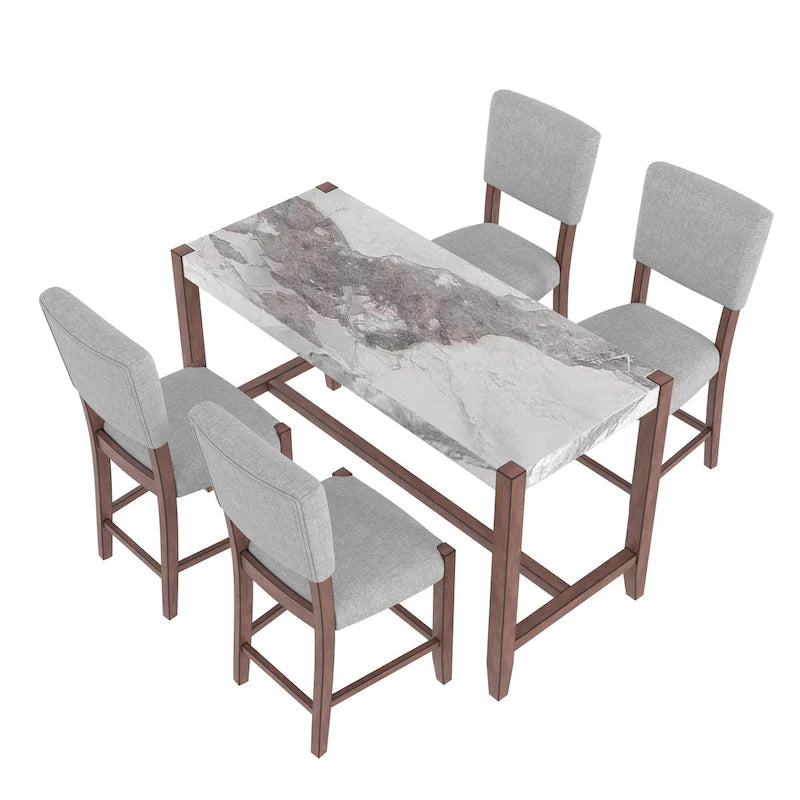 Lot de 4 tabourets de bar Mid-Century Modern, tabourets de comptoir avec dossier, tabourets de bar rembourrés en lin avec pieds en bois massif