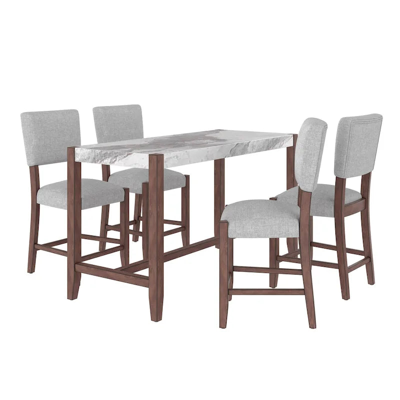 Lot de 4 tabourets de bar Mid-Century Modern, tabourets de comptoir avec dossier, tabourets de bar rembourrés en lin avec pieds en bois massif