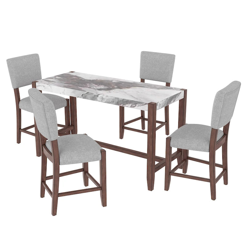 Lot de 4 tabourets de bar Mid-Century Modern, tabourets de comptoir avec dossier, tabourets de bar rembourrés en lin avec pieds en bois massif