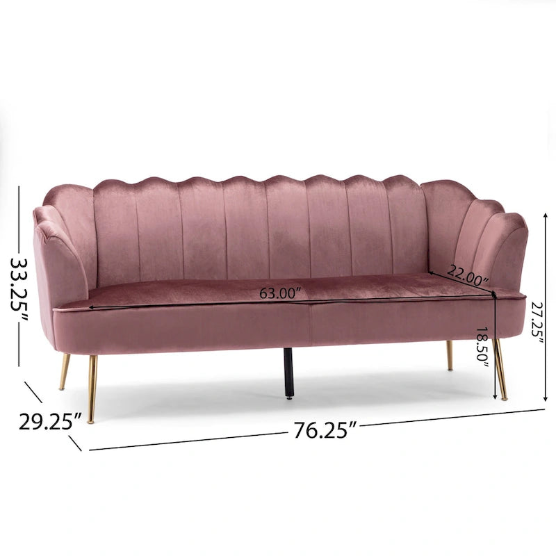 Canapé 3 places matelassé en velours avec pieds en métal