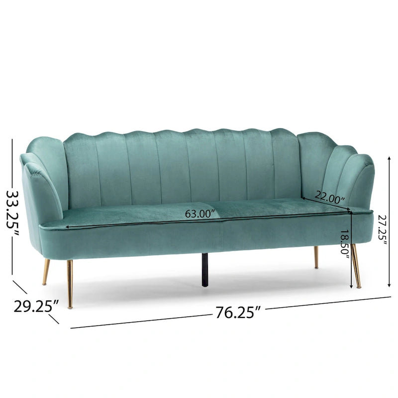 Canapé 3 places matelassé en velours avec pieds en métal
