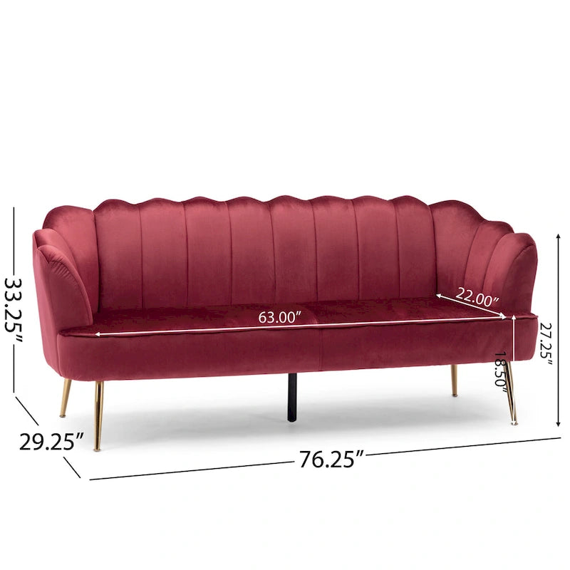 Canapé 3 places matelassé en velours avec pieds en métal