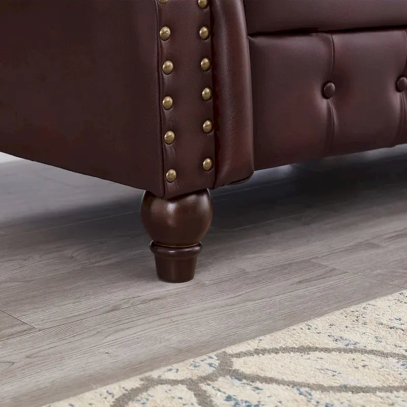 Canapé 3 places en cuir technique de 217,9 cm avec dossier capitonné et rangement