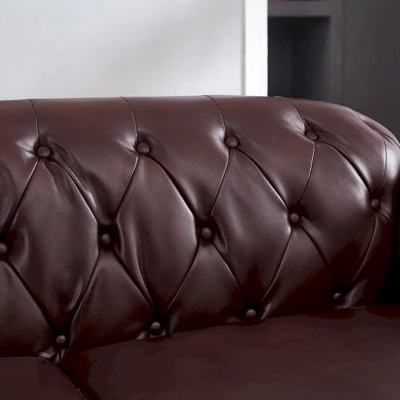 Canapé 3 places en cuir technique de 217,9 cm avec dossier capitonné et rangement