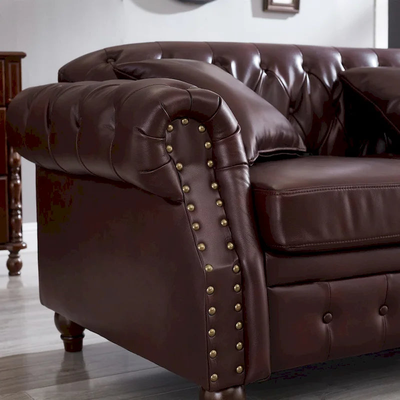 Canapé 3 places en cuir technique de 217,9 cm avec dossier capitonné et rangement