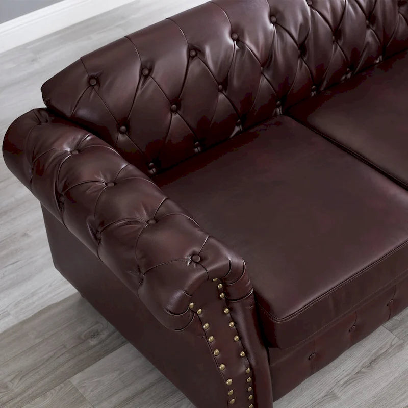Canapé 3 places en cuir technique de 217,9 cm avec dossier capitonné et rangement