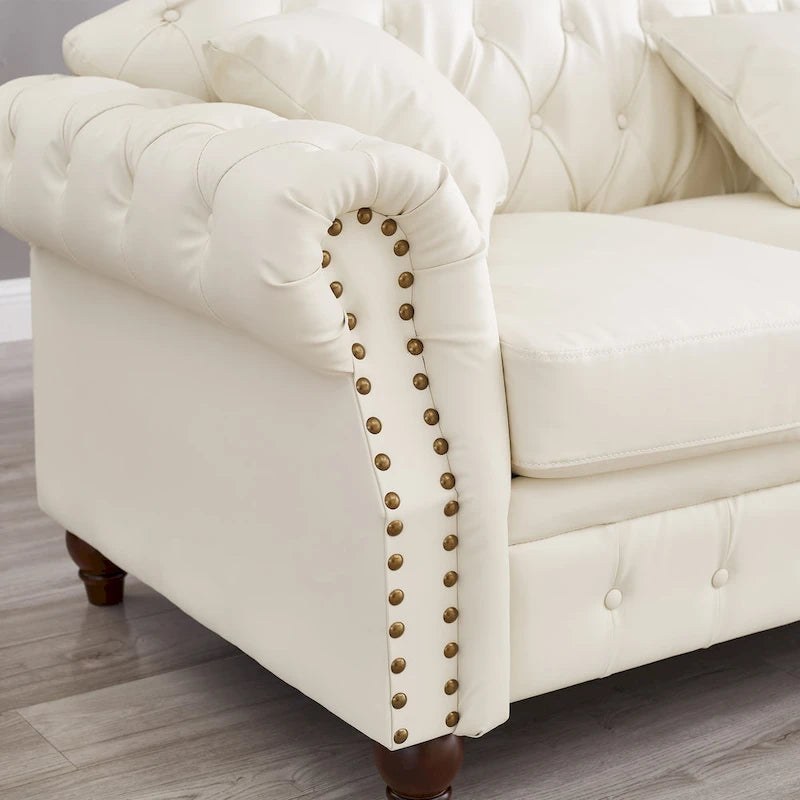 Canapé 3 places en cuir technique de 217,9 cm avec dossier capitonné et rangement