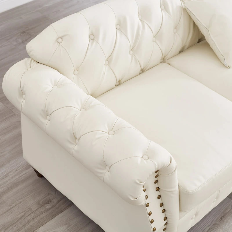 Canapé 3 places en cuir technique de 217,9 cm avec dossier capitonné et rangement