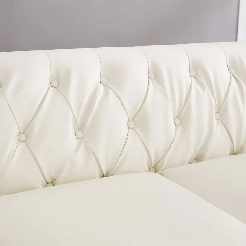Canapé 3 places en cuir technique de 217,9 cm avec dossier capitonné et rangement