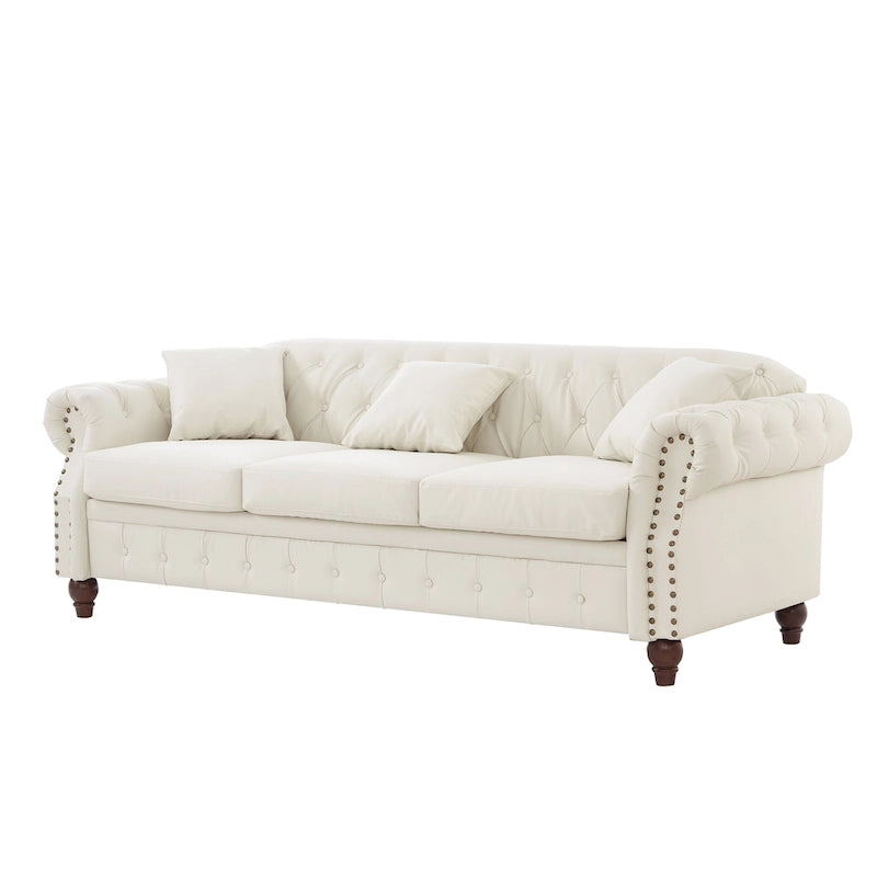 Canapé 3 places en cuir technique de 217,9 cm avec dossier capitonné et rangement