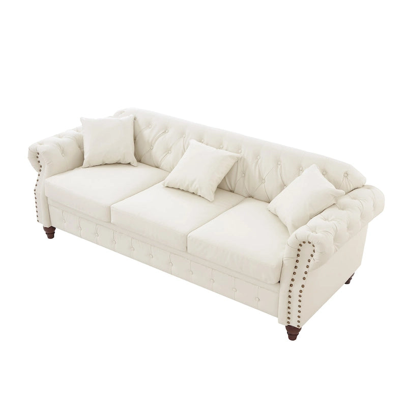 Canapé 3 places en cuir technique de 217,9 cm avec dossier capitonné et rangement