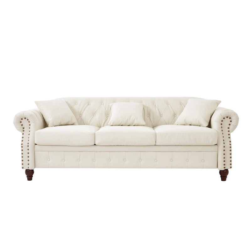 Canapé 3 places en cuir technique de 217,9 cm avec dossier capitonné et rangement