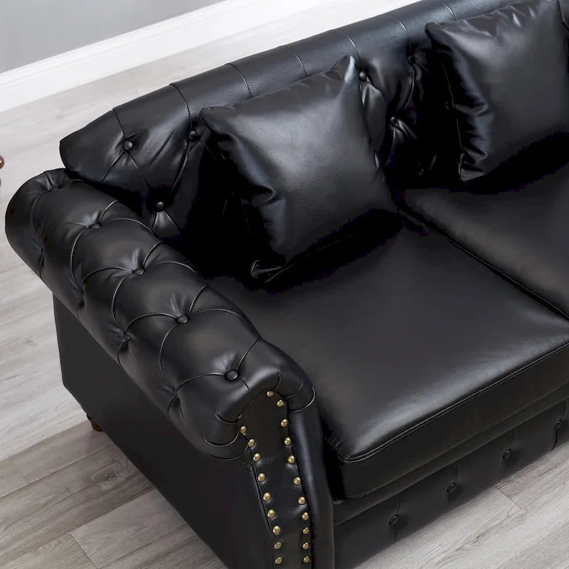 Canapé 3 places en cuir technique de 217,9 cm avec dossier capitonné et rangement
