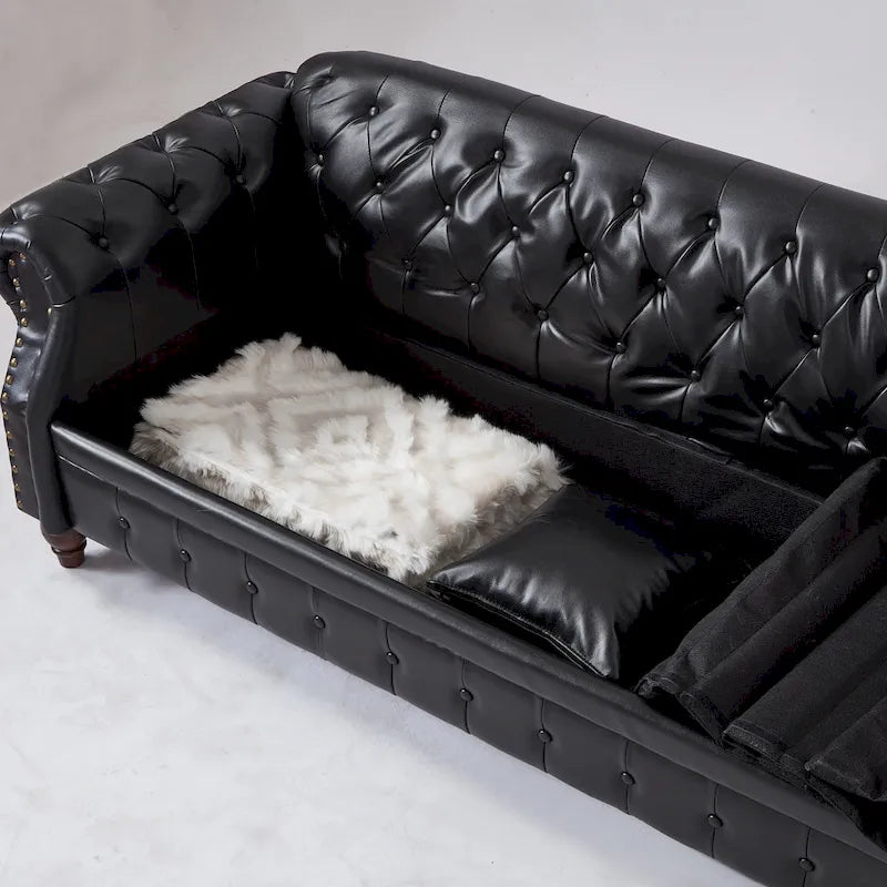 Canapé 3 places en cuir technique de 217,9 cm avec dossier capitonné et rangement