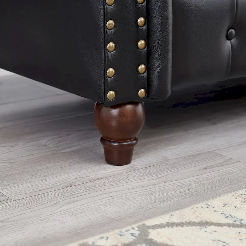 Canapé 3 places en cuir technique de 217,9 cm avec dossier capitonné et rangement