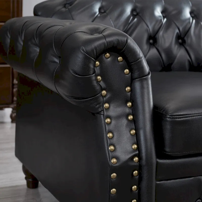 Canapé 3 places en cuir technique de 217,9 cm avec dossier capitonné et rangement