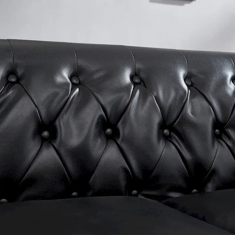 Canapé 3 places en cuir technique de 217,9 cm avec dossier capitonné et rangement