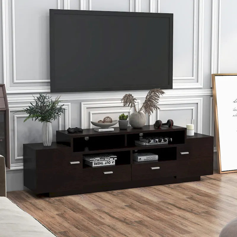 Meuble TV contemporain en bois de 70 pouces avec 2 tiroirs