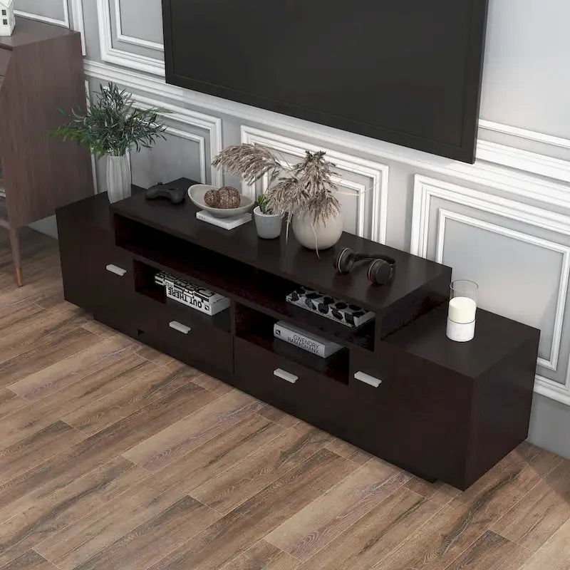 Meuble TV contemporain en bois de 70 pouces avec 2 tiroirs
