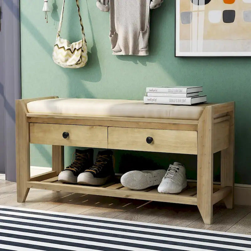 Meuble à chaussures contemporain capitonné avec 2 tiroirs et étagère ouverte
