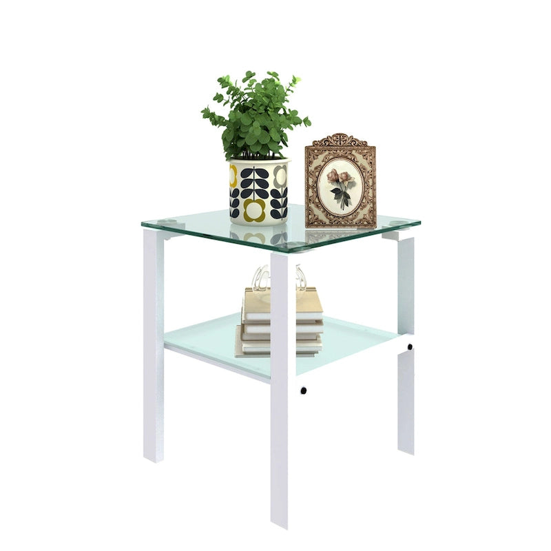 Table à thé à deux niveaux en verre, petite table ronde, table d'angle, table d'appoint de salon