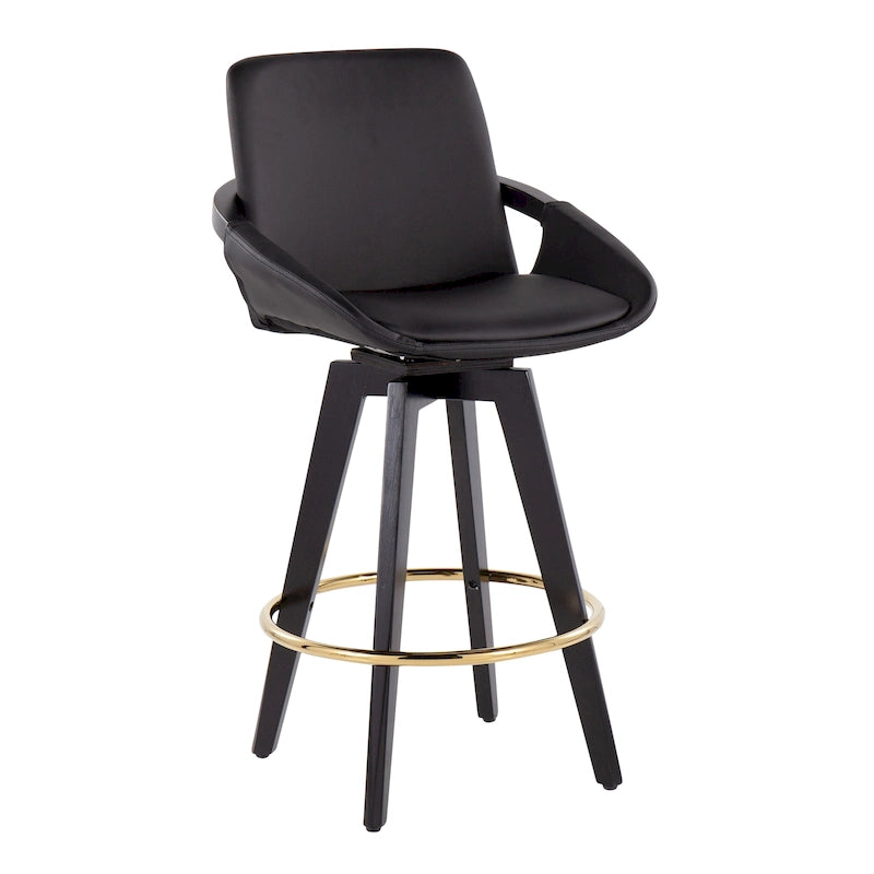 Tabouret de comptoir à hauteur fixe avec piètement en bois noir (Lot de 2)