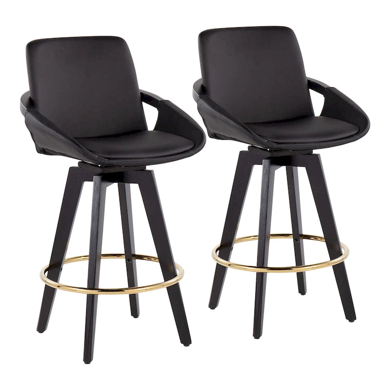 Tabouret de comptoir à hauteur fixe avec piètement en bois noir (Lot de 2)