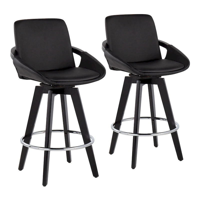 Tabouret de comptoir à hauteur fixe avec piètement en bois noir (Lot de 2)