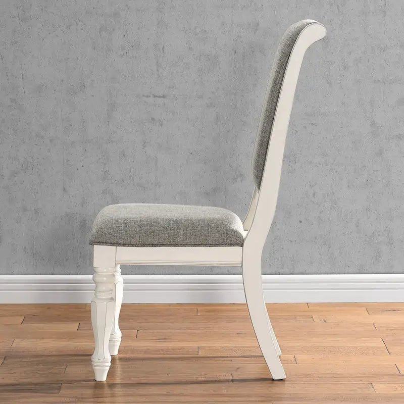 Chaises de salle à manger rembourrées en bois massif blanc antique, lot de 2