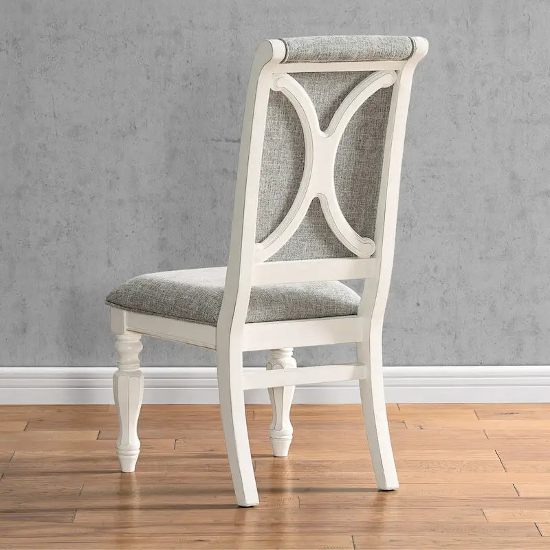 Chaises de salle à manger rembourrées en bois massif blanc antique, lot de 2