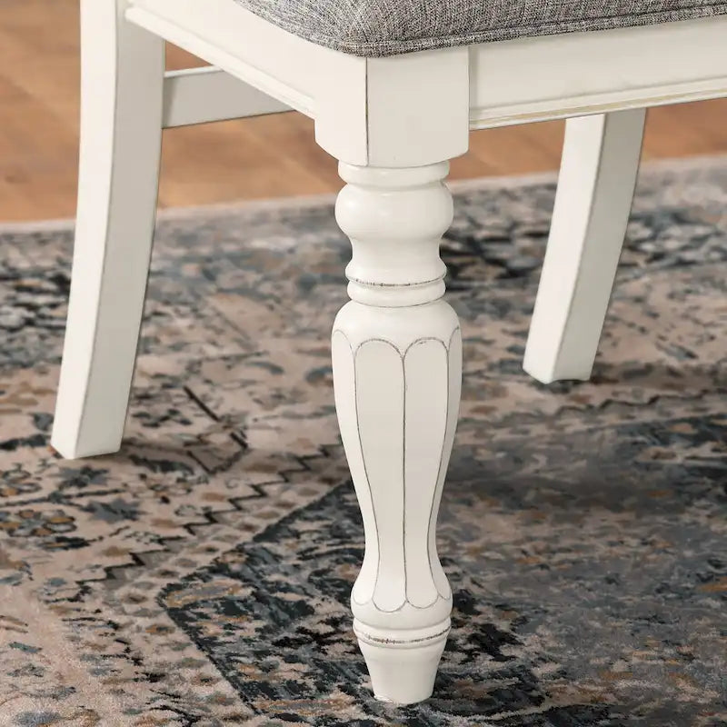 Chaises de salle à manger rembourrées en bois massif blanc antique, lot de 2