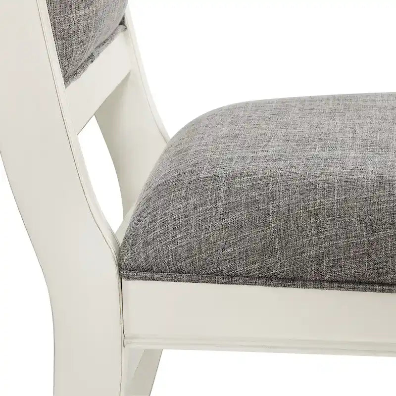 Chaises de salle à manger rembourrées en bois massif blanc antique, lot de 2