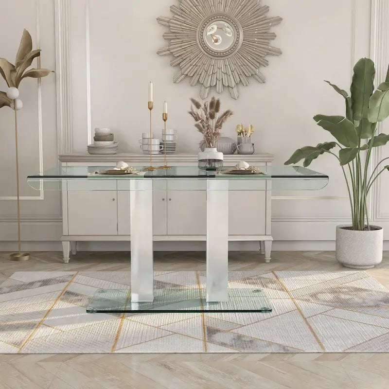 Table à manger en métal/verre Silvertone de 59 pouces