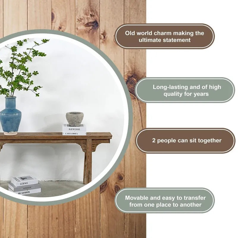 Banc à nouilles vintage avec panneau avant, fini en bois naturel vieilli (la taille et le fini varient) - 57W x 6.2L x 22H
