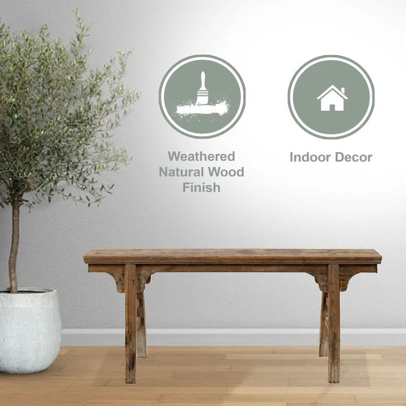 Banc à nouilles vintage avec panneau avant, fini en bois naturel vieilli (la taille et le fini varient) - 57W x 6.2L x 22H