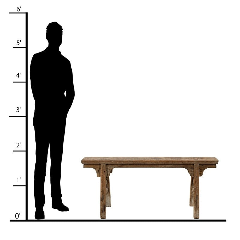 Banc à nouilles vintage avec panneau avant, fini en bois naturel vieilli (la taille et le fini varient) - 57W x 6.2L x 22H