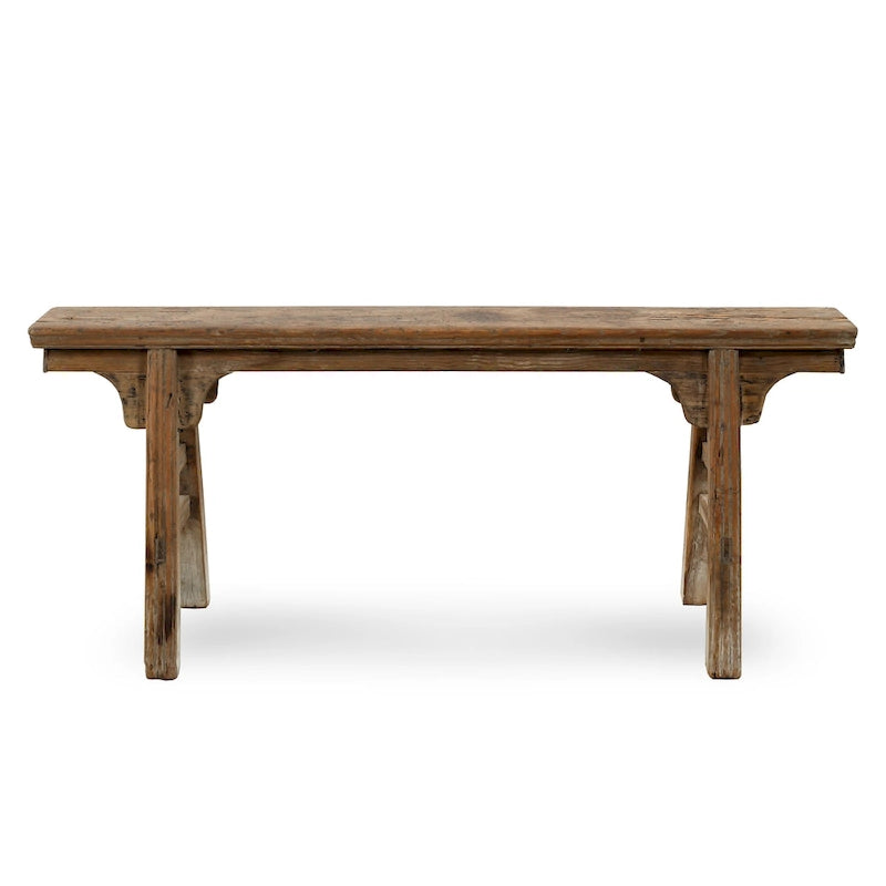 Banc à nouilles vintage avec panneau avant, fini en bois naturel vieilli (la taille et le fini varient) - 57W x 6.2L x 22H