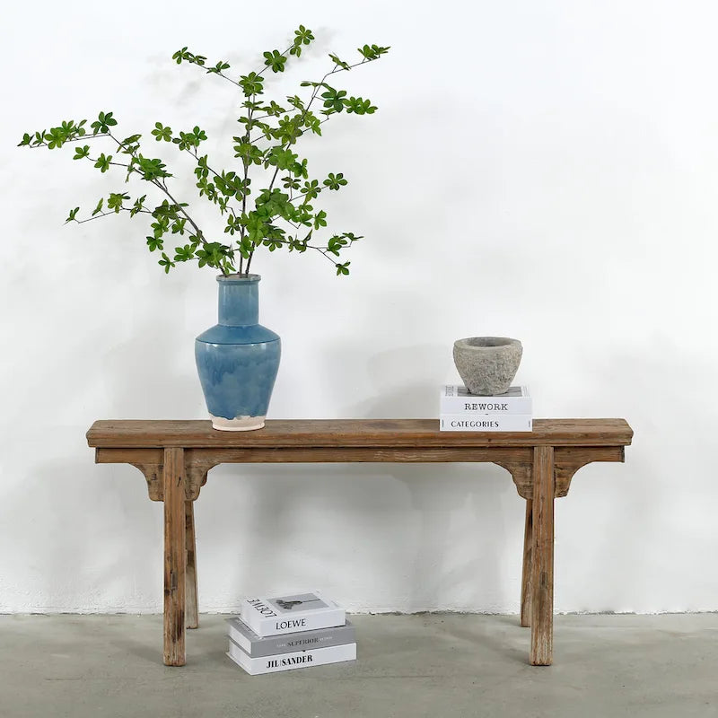 Banc à nouilles vintage avec panneau avant, fini en bois naturel vieilli (la taille et le fini varient) - 57W x 6.2L x 22H
