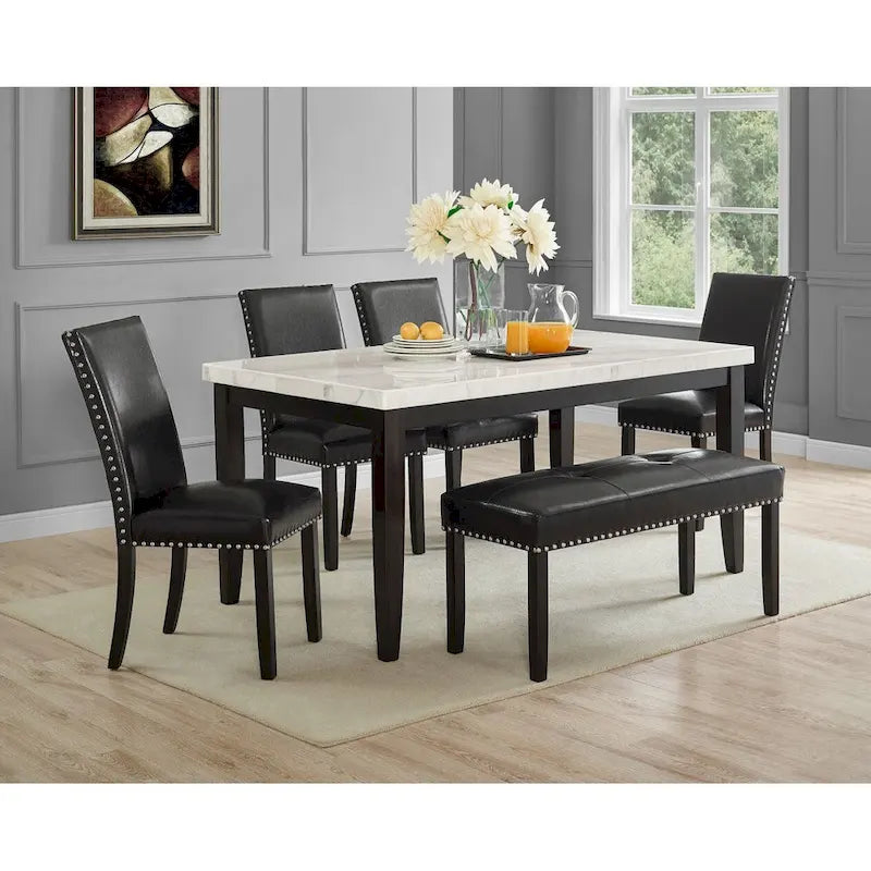 Banc de salle à manger en similicuir avec clous décoratifs