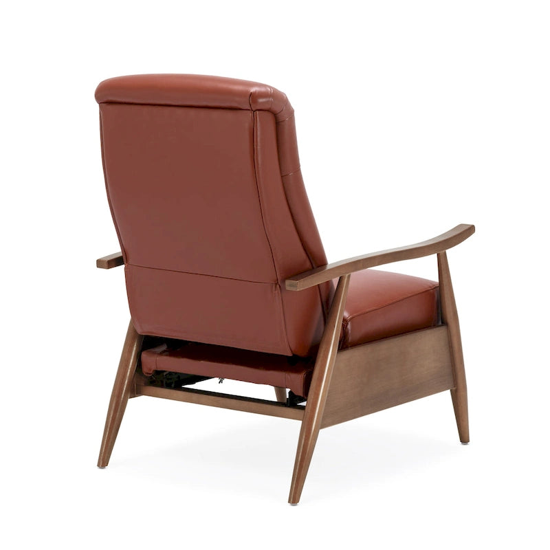 Fauteuil inclinable à pousser avec accoudoirs en bois et cuir pleine fleur
